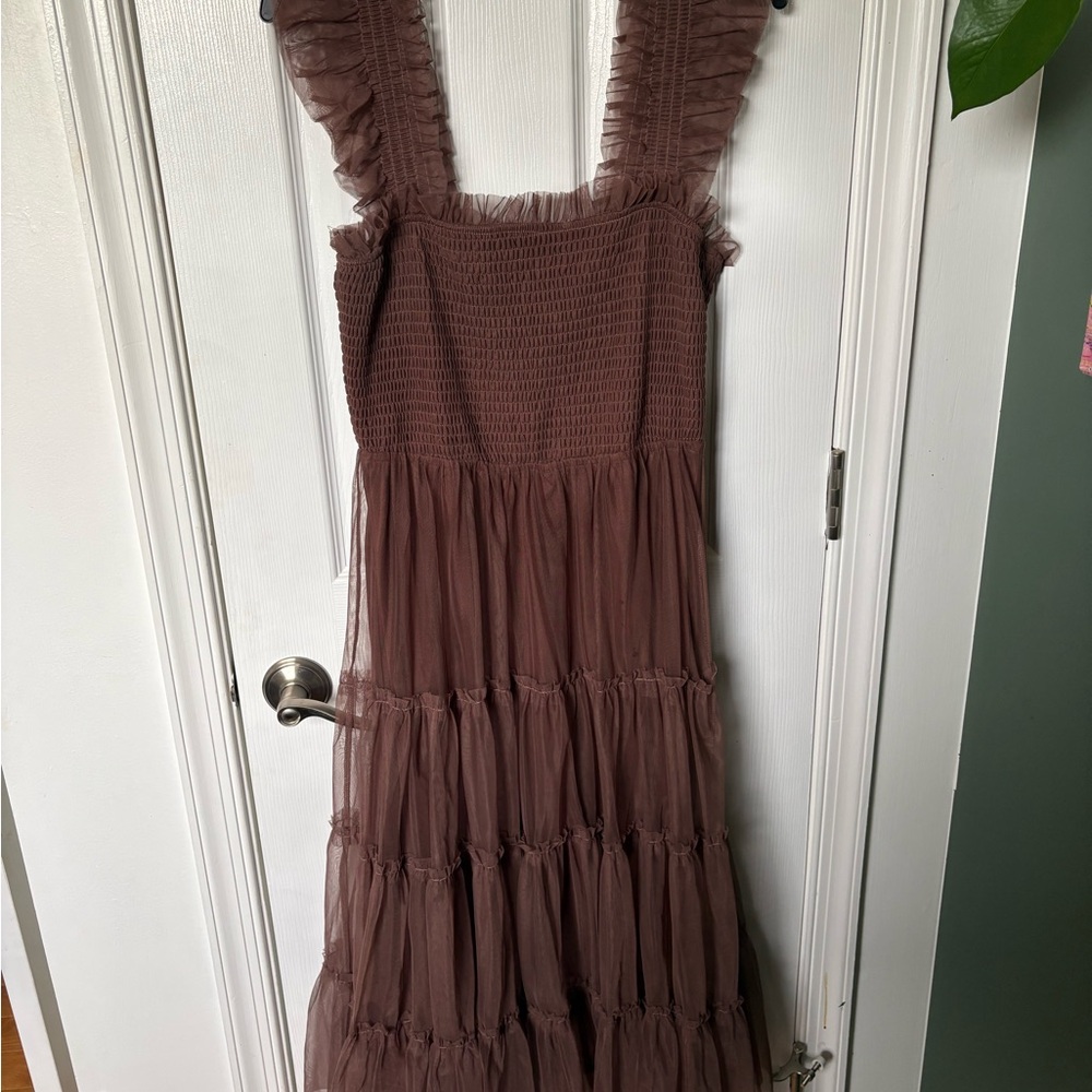 Listicle Brown Ruffled Smocked Dress